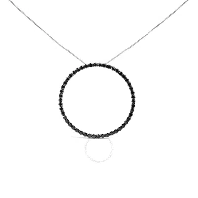 Haus Of Brilliance .925 Sterling Silver 4.0 Cttw Black Diamond Open Hoop Circle Pendant Necklace In Metallic