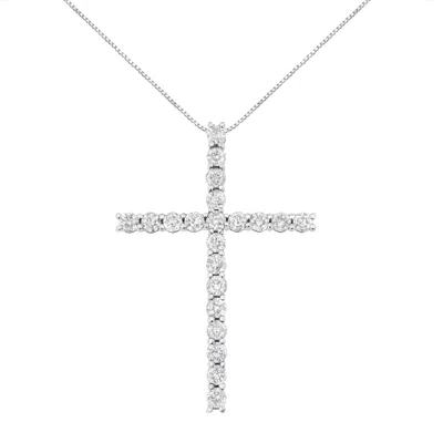 Haus Of Brilliance .925 Sterling Silver 4.0 Cttw Diamond 2-1/4" Cross Pendant With Box Chain Necklace In White
