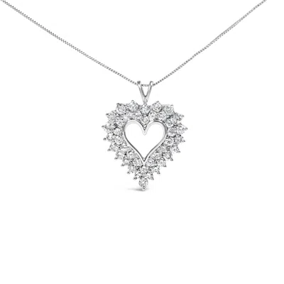 Haus Of Brilliance 925 Sterling Silver 4.0 Cttw Diamond Two Row Open Heart 18" Pendant Necklace In White