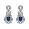 Haus Of Brilliance .925 Sterling Silver 4.5 X 3mm Pear Sapphire Gemstone And Diamond Accent Infinity Drop Stud Earrings In White