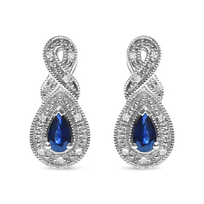 Haus Of Brilliance .925 Sterling Silver 4.5 X 3mm Pear Sapphire Gemstone And Diamond Accent Infinity Drop Stud Earrings In White