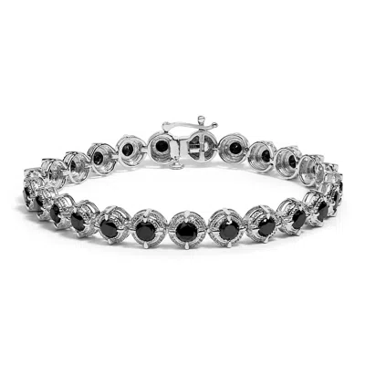 Haus Of Brilliance .925 Sterling Silver 5.0 Cttw Black Diamond Milgrain Link Tennis Bracelet In White