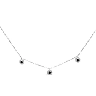 Haus Of Brilliance .925 Sterling Silver 5/8 Cttw Black Diamond 3 Station With Halo Necklace In Multi