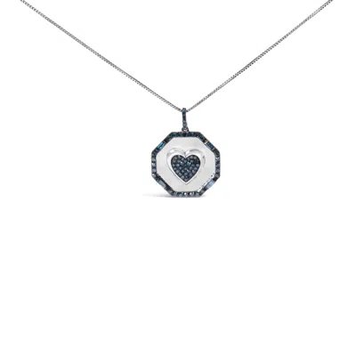 Haus Of Brilliance .925 Sterling Silver 5/8 Cttw Blue Diamond Mirror Plate With Heart And Diamond Halo 18" Pendant Neck In White