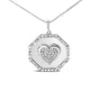 Haus Of Brilliance .925 Sterling Silver 5/8 Cttw Diamond Mirror Plate With Heart And Diamond Halo 18" Pendant Necklace In White