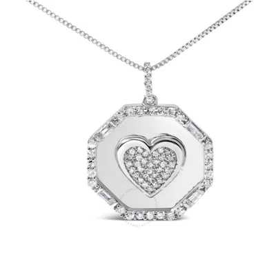 HAUS OF BRILLIANCE HAUS OF BRILLIANCE .925 STERLING SILVER 5/8 CTTW DIAMOND MIRROR PLATE WITH HEART AND DIAMOND HALO PE