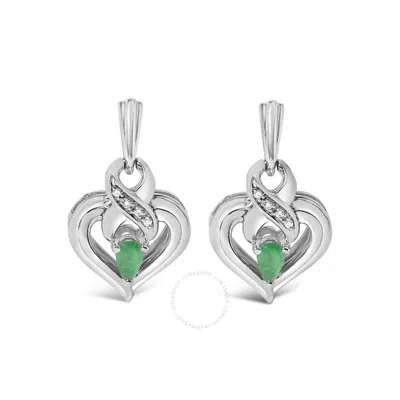 Haus Of Brilliance .925 Sterling Silver 5x3mm Pear Emerald Gemstone With Diamond Accent Heart Dangle In Metallic