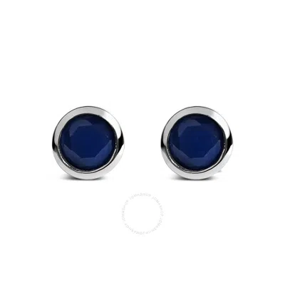 Haus Of Brilliance .925 Sterling Silver 6mm Bezel Set Created Blue Sapphire Solitaire Stud Earrings In White