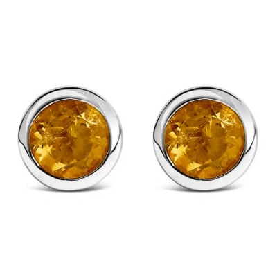 Haus Of Brilliance .925 Sterling Silver 6mm Bezel Set Created Yellow Citrine Solitaire Stud Earrings In Gold