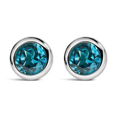 Haus Of Brilliance .925 Sterling Silver 6mm Bezel Set Created Gemstone Solitaire Stud Earrings In Blue