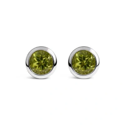 Haus Of Brilliance .925 Sterling Silver 6mm Bezel Set Created Gemstone Solitaire Stud Earrings In Green