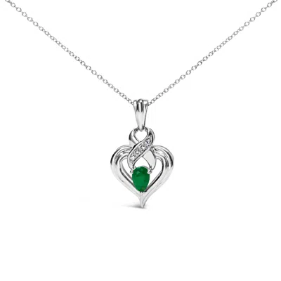 Haus Of Brilliance .925 Sterling Silver 6x4mm Pear Emerald And Diamond Accent Heart Pendant Necklace In White