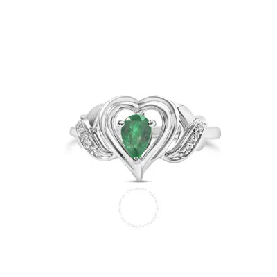 Haus Of Brilliance .925 Sterling Silver 6x4mm Pear Emerald Gemstone With Diamond Accent Heart Promis In Metallic