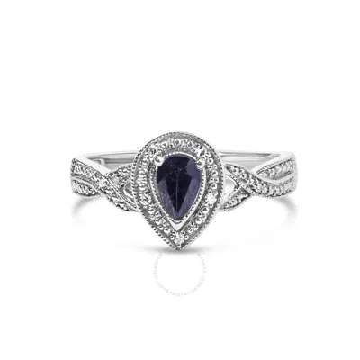 Haus Of Brilliance .925 Sterling Silver 6x4mm Pear Sapphire Gemstone With Diamond Accent Fashion Hal In Black