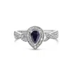 Haus Of Brilliance .925 Sterling Silver 6x4mm Pear Sapphire Gemstone With Diamond Accent Fashion Halo Ring In White