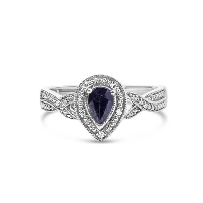 Haus Of Brilliance .925 Sterling Silver 6x4mm Pear Sapphire Gemstone With Diamond Accent Fashion Halo Ring In White
