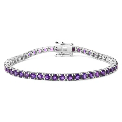 Haus Of Brilliance .925 Sterling Silver 7 3/8 Ctw Created Purple Amethyst Tennis Bracelet -7.25" Inches In White