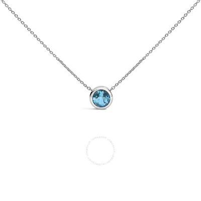 Haus Of Brilliance .925 Sterling Silver 7mm Bezel Set Created Blue Topaz Pendant Necklace - 18" Inch In White