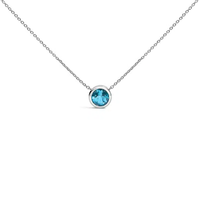 Haus Of Brilliance .925 Sterling Silver 7mm Bezel Set Created Blue Topaz Pendant Necklace
