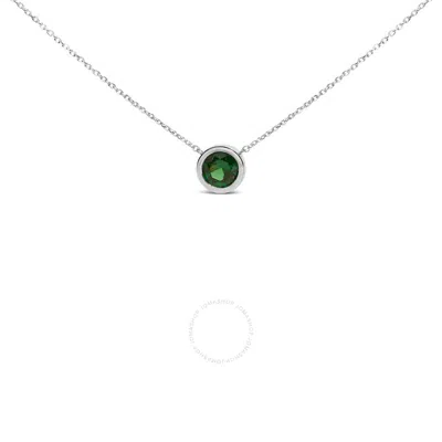 Haus Of Brilliance .925 Sterling Silver 7mm Bezel Set Created Green Emerald Pendant Necklace - 18" I In White