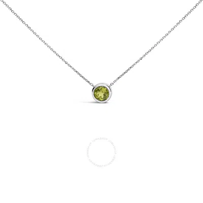 Haus Of Brilliance .925 Sterling Silver 7mm Bezel Set Created Green Peridot Pendant Necklace - 18" I In White