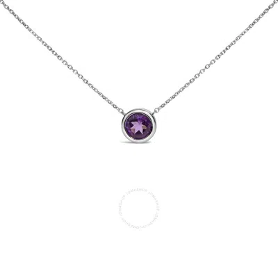 Haus Of Brilliance .925 Sterling Silver 7mm Bezel Set Created Purple Amethyst Pendant Necklace - 18" In White
