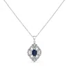 Haus Of Brilliance .925 Sterling Silver 7x5 Mm Oval Blue Sapphire And Diamond Accent Art Deco Style Shield Shaped 18" P In White