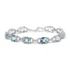 Haus Of Brilliance .925 Sterling Silver 7x7 Mm Cushion Cut Blue Topaz And 1/20 Cttw Round Cut Diamond Fashion Tennis Br In Blue