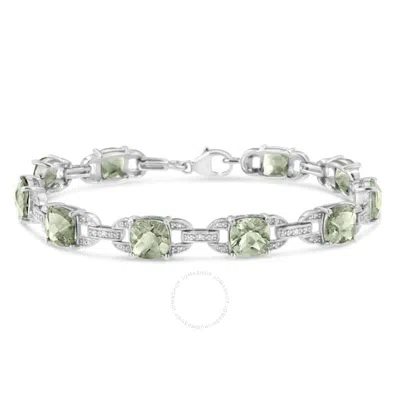 Haus Of Brilliance .925 Sterling Silver 7x7 Mm Cushion Cut Green Amethyst And 1/20 Cttw Diamond Fash In White