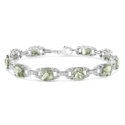 Haus Of Brilliance Silver 7x7 Mm Green Amethyst And Diamond Accent Tennis Bracelet In Gray