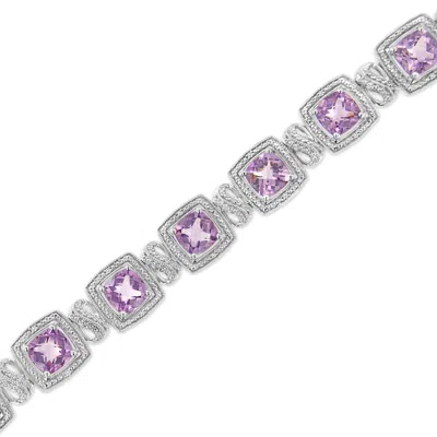 Haus Of Brilliance .925 Sterling Silver 7x7 Mm Purple Amethyst And 1/10 Cttw Diamond Square Shape Te In White