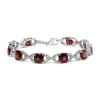 Haus Of Brilliance .925 Sterling Silver 7x7mm Checkered Cushion Red Garnet And Diamond Accent Fashion Tennis Link Brace In White