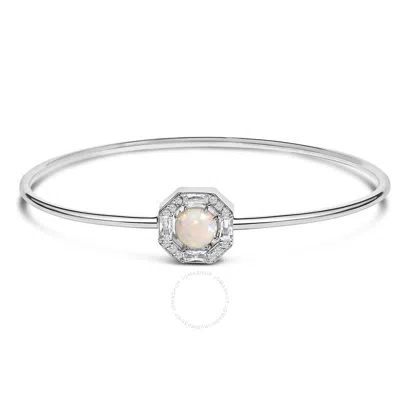 Haus Of Brilliance .925 Sterling Silver 7x7mm Created Opal And White Sapphire Halo Bangle Bracelet -