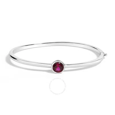 Haus Of Brilliance .925 Sterling Silver 7x7mm Created Red Ruby Solitaire Bangle Bracelet - 7 Inches In White