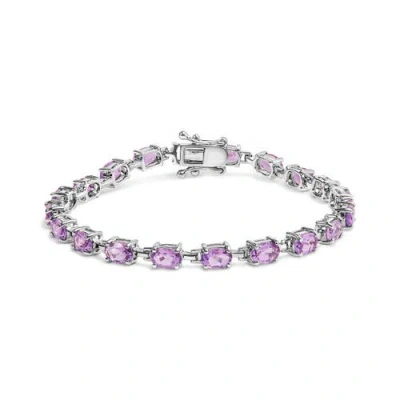 Haus Of Brilliance .925 Sterling Silver 8 1/2 Cttw Oval Shaped Purple Amethyst Link Bracelet In White