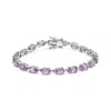 Haus Of Brilliance .925 Sterling Silver 8 1/2 Cttw Oval Shaped Purple Amethyst Link Bracelet In White