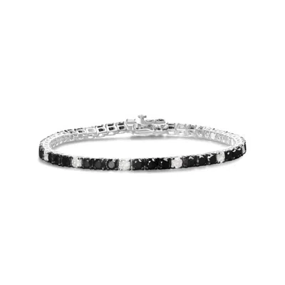 Haus Of Brilliance .925 Sterling Silver 8.0 Cttw Black And White Diamond Tennis Bracelet