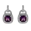 Haus Of Brilliance .925 Sterling Silver 8mm Natural Cushion Shaped Amethyst And Diamond Accent Halo With Push Back Dang In White