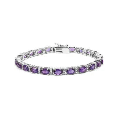 Haus Of Brilliance .925 Sterling Silver 9 1/2 Cttw Alternating Oval Amethyst And White Diamond Accent Link Tennis Brace