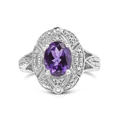 Haus Of Brilliance .925 Sterling Silver 9x7mm Oval Purple Amethyst And Diamond Accent Art Deco Style In Metallic