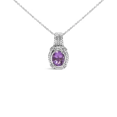 Haus Of Brilliance .925 Sterling Silver 9x7mm Oval Purple Amethyst And Round Diamond Accent Fashion Drop Pendant 18 Inc In White