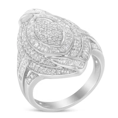 Haus Of Brilliance .925 Sterling Silver & 1-1/8 Cttw Diamond Marquise Shaped Cluster Triple Halo Knot Cocktail Fashion In White