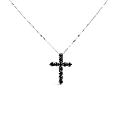 Haus Of Brilliance .925 Sterling Silver And Black Rhodium 1.0 Cttw Black Diamond Cross Pendant Necklace In White