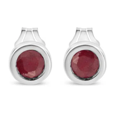 Haus Of Brilliance .925 Sterling Silver Bezel Set 3.5mm Created Gemstone Solitaire Stud Earrings In Red