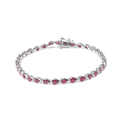 Haus Of Brilliance .925 Sterling Silver Bezel Set Pear Shaped Lab Created Pink Ruby Link Bracelet (aaa+ Quality)