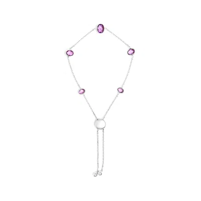 HAUS OF BRILLIANCE .925 STERLING SILVER BEZEL SET PURPLE AMETHYST 5 STATION ADJUSTABLE BOLO BRACELET