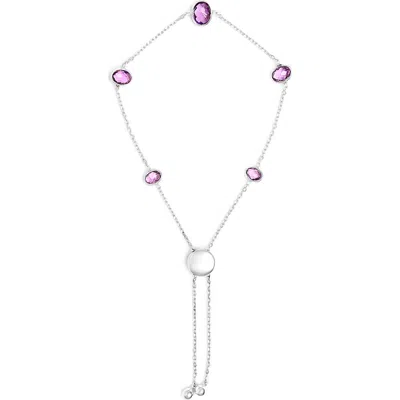Haus Of Brilliance .925 Sterling Silver Bezel Set Purple Amethyst 5 Station Adjustable Bolo Bracelet In Metallic