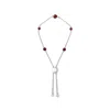 Haus Of Brilliance .925 Sterling Silver Bezel Set Red Garnet 5 Station Adjustable Bolo Bracelet In White