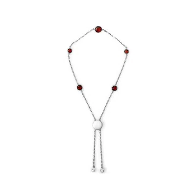 Haus Of Brilliance .925 Sterling Silver Bezel Set Red Garnet 5 Station Adjustable Bolo Bracelet In White