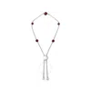 Haus Of Brilliance .925 Sterling Silver Bezel Set Red Garnet 5 Station Adjustable Bolo Bracelet In White